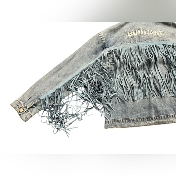 Vintage Bud Light Denim Fringe Jacket size large - Picture 3 of 8